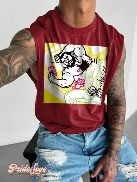 Men’s LGBT Same Time Tomorrow? Casual Print Wide Shoulder Vest Maroon / S