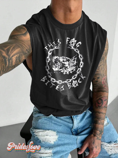 Men’s LGBT This F@g Bites Back Wolf Print Wide Shoulder Vest Black / S