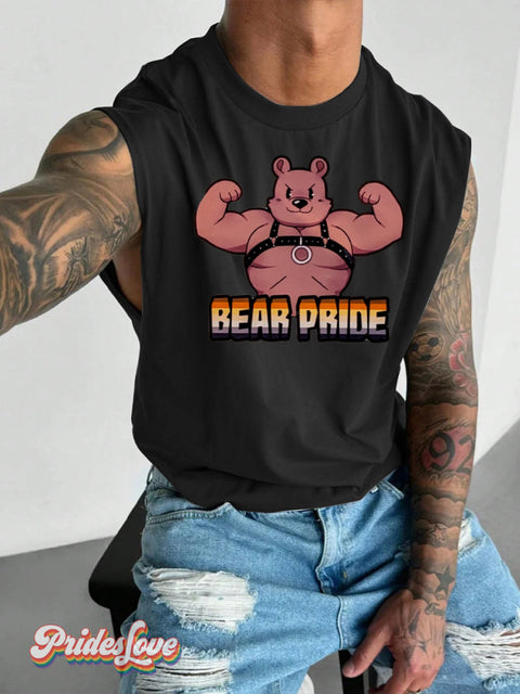 Men’s Lgbtq Gay Bear Pride Print Wide Shoulder Vest Black / S
