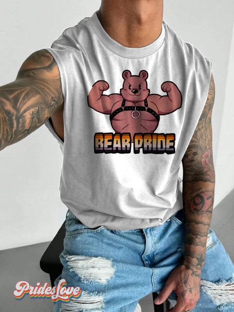 Men’s Lgbtq Gay Bear Pride Print Wide Shoulder Vest White / S