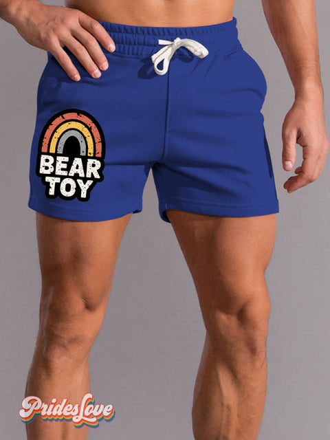 Men’s Lgbtq Gay Bear Toy Rainbow Pride Print Beach Shorts Blue / S