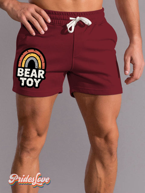 Men’s Lgbtq Gay Bear Toy Rainbow Pride Print Beach Shorts Red / S