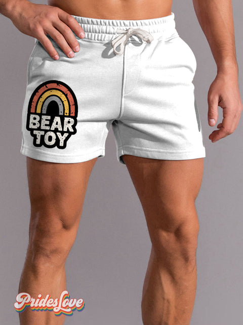 Men’s Lgbtq Gay Bear Toy Rainbow Pride Print Beach Shorts White / S