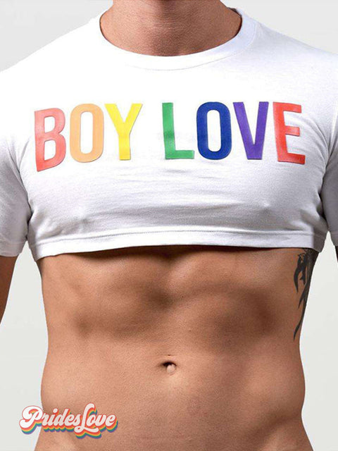 Men’s LGBTQ Gay Boy Love Print Ultra-short Waist T-shirt