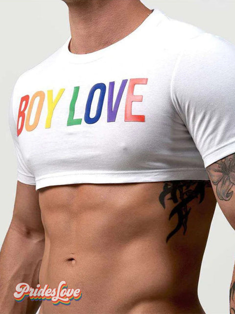 Men’s LGBTQ Gay Boy Love Print Ultra-short Waist T-shirt