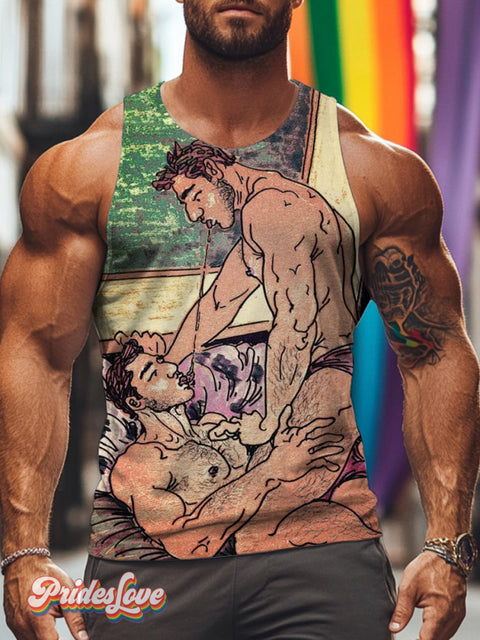 Men’s Lgbtq Gay Pride Art Print Casual Tank Top Multicolor / S