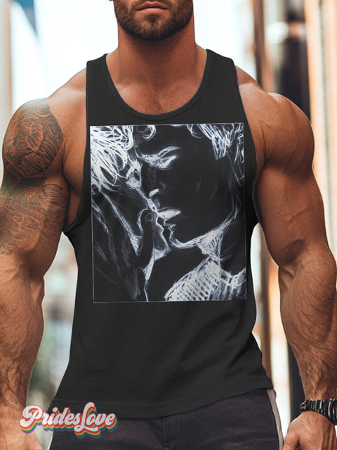 Men’s Lgbtq Gay Pride Boy Kiss Print Casual Tank Top Black / S