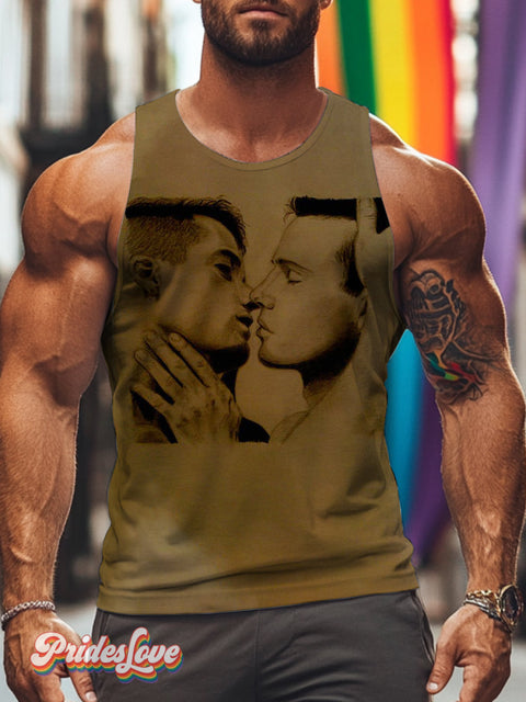 Men’s Lgbtq Gay Pride Boy Kiss Print Casual Tank Top Multicolor / S