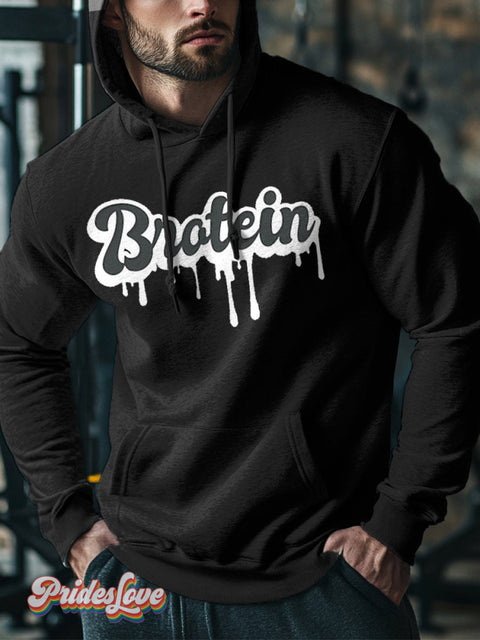 Men’s Lgbtq Gay Pride Brotein Art Print Casual Hoodie Sweatshirt Black / S