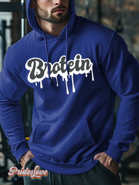 Men’s Lgbtq Gay Pride Brotein Art Print Casual Hoodie Sweatshirt Blue / S