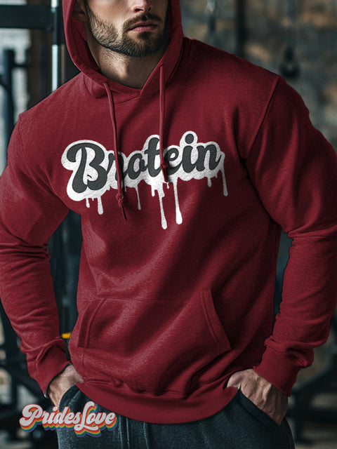 Men’s Lgbtq Gay Pride Brotein Art Print Casual Hoodie Sweatshirt Red / S