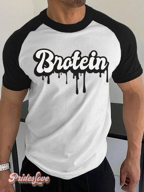 Men’s LGBTQ Gay Pride Brotein Art Print Raglan Sleeves Shirt Multicolor / S