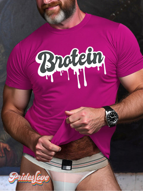Men’s Lgbtq Gay Pride Brotein Art Print T-Shirt Rosered / S