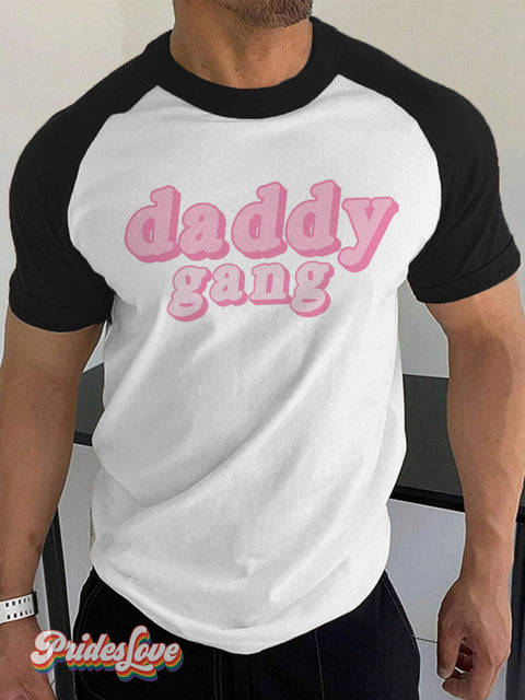 Men’s LGBTQ Gay Pride Daddy Gang Art Print Raglan Sleeves Shirt Black / S