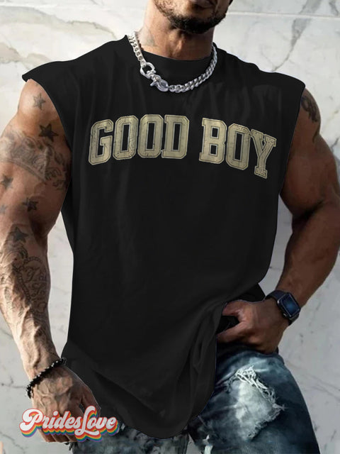 Men’s Lgbtq Gay Pride Good Boy Print Wide Shoulder Vest Black / S