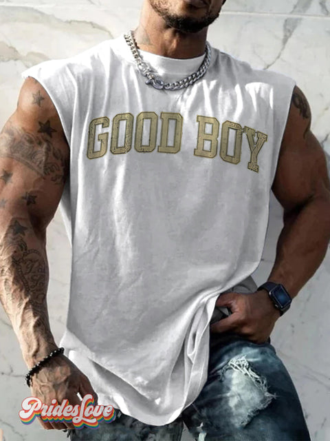 Men’s Lgbtq Gay Pride Good Boy Print Wide Shoulder Vest White / S