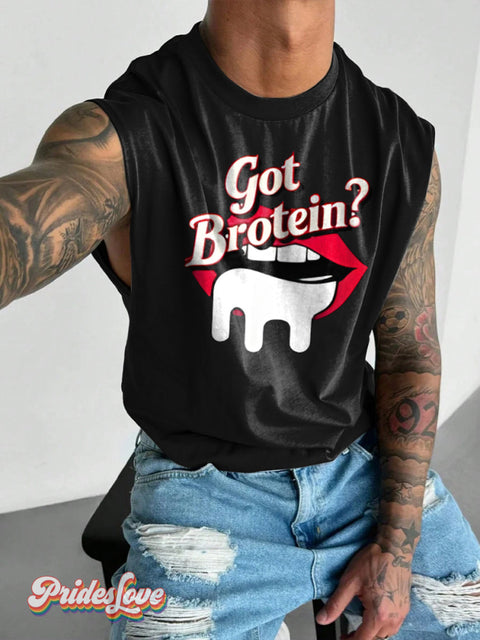 Men’s Lgbtq Gay Pride Got Brotein Mouth Art Wide Shoulder Vest Multicolor / S