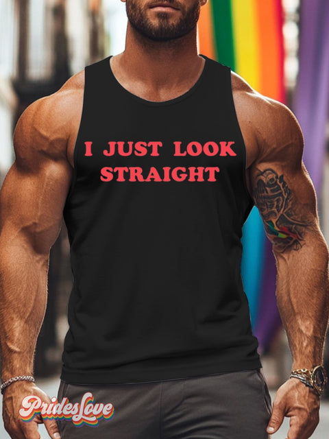 Men’s Lgbtq Gay Pride I Just Look Straight Print Tank Top Black / S