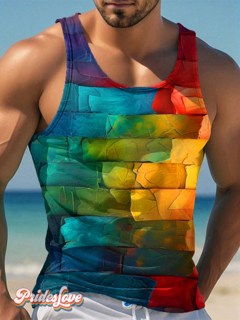 Men’s LGBTQ Gay Pride Rainbow Art Print Tank Top Multicolor / S