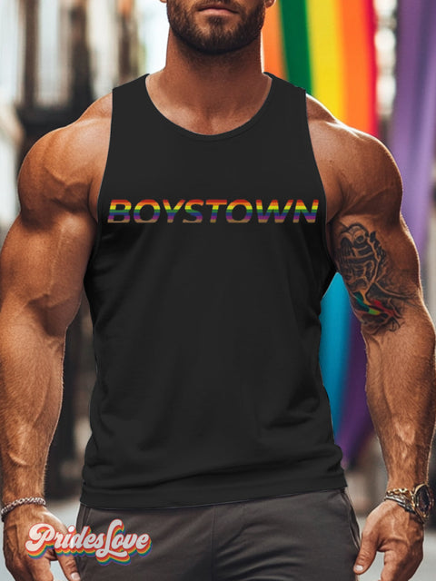 Men’s LGBTQ Gay Pride Rainbow Boystown Print Tank Top Black / S