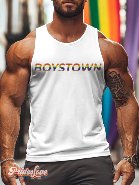 Men’s LGBTQ Gay Pride Rainbow Boystown Print Tank Top White / S