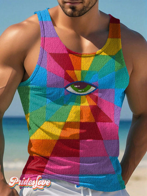 Men’s LGBTQ Gay Pride Rainbow Eyes Art Print Tank Top Multicolor / S