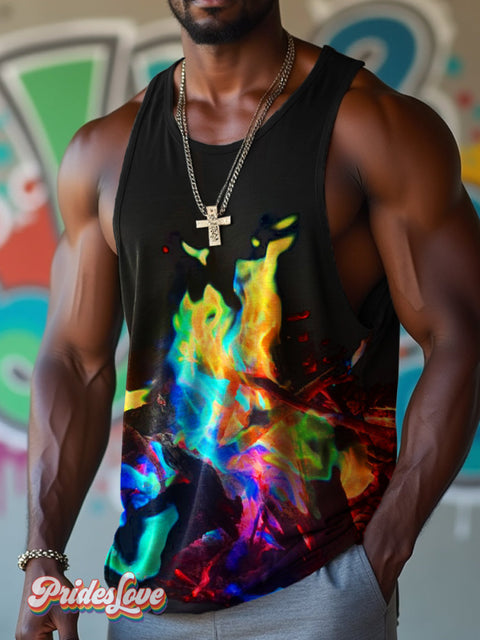 Men’s Lgbtq Gay Pride Rainbow Fire Art Casual Tank Top Multicolor / S