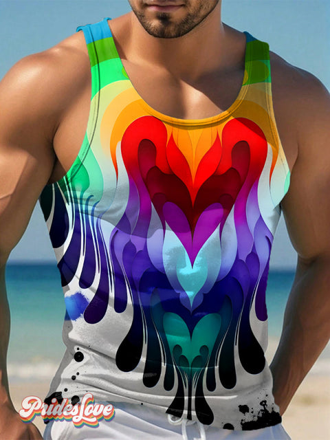 Men’s LGBTQ Gay Pride Rainbow Love Art Print Tank Top Multicolor / S
