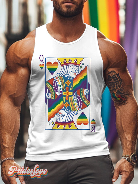 Men’s LGBTQ Gay Pride Rainbow Poker King Print Tank Top Multicolor / S