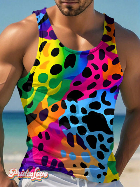 Men’s LGBTQ Gay Pride Rainbow Spot Art Print Tank Top Multicolor / S