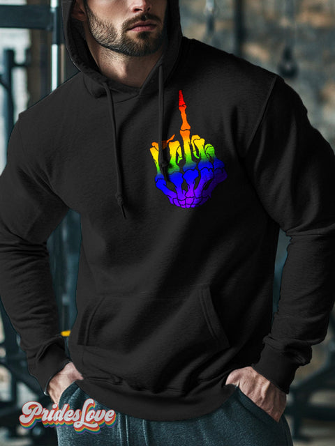 Men’s Lgbtq Gay Pride Skull Love Is Art Print Casual Hoodie Sweatshirt