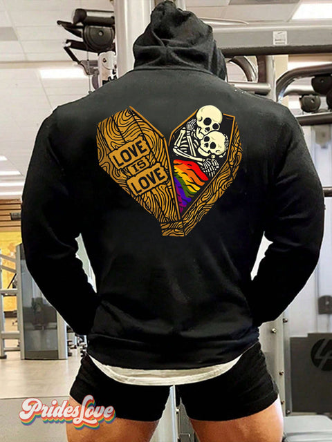 Men’s Lgbtq Gay Pride Skull Love Is Art Print Casual Hoodie Sweatshirt