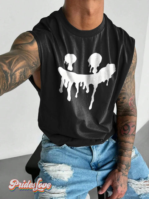 Men’s Lgbtq Gay Pride Splash Smile Art Print Wide Shoulder Vest Colorful / S