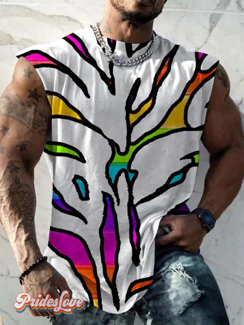 Men’s Lgbtq Pride Rainbow Leopard Art Print Wide Shoulder Vest
