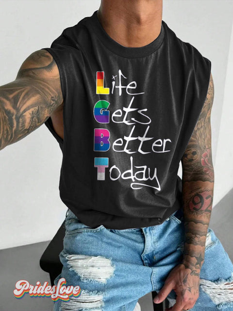 Men’s Life Gets Better Today Lgbt Gay Rainbow Pride Wide Shoulder Vest Black / S