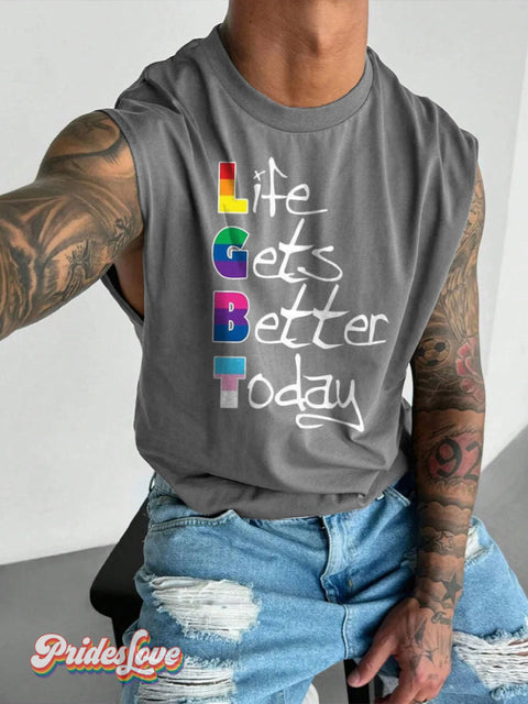 Men’s Life Gets Better Today Lgbt Gay Rainbow Pride Wide Shoulder Vest Grey / S