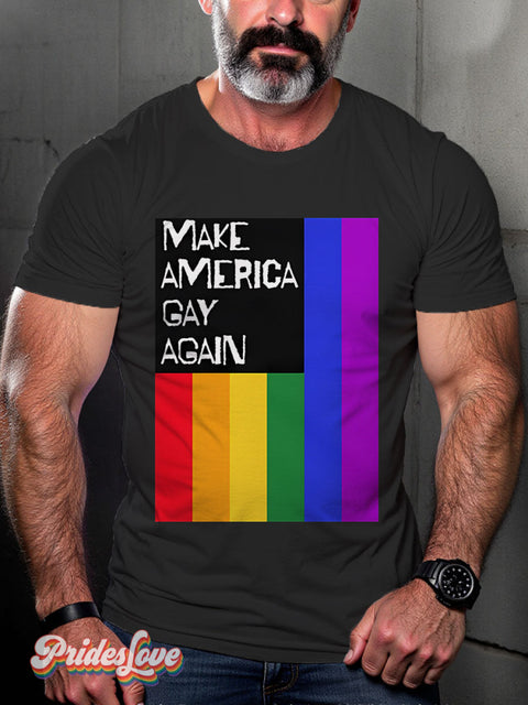 Men’s Make America Gay Again Flag Pride Casual Print T-Shirt Black / S