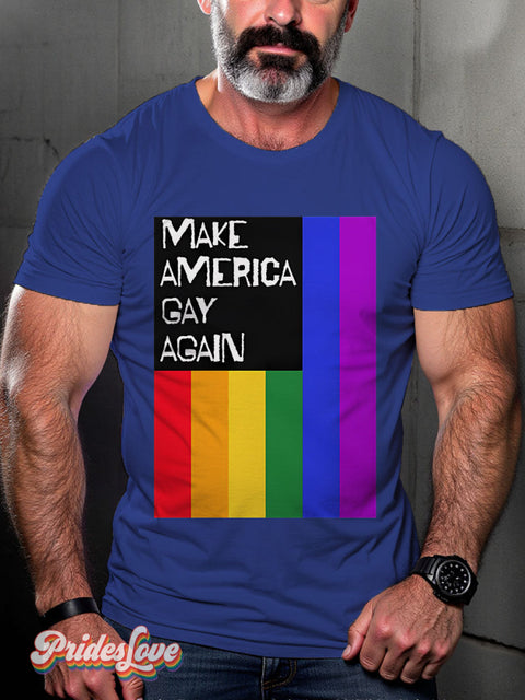 Men’s Make America Gay Again Flag Pride Casual Print T-Shirt Blue / S