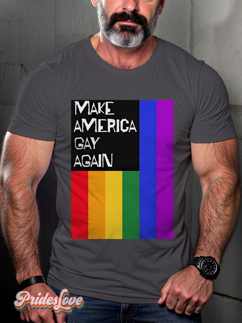 Men’s Make America Gay Again Flag Pride Casual Print T-Shirt Grey / S