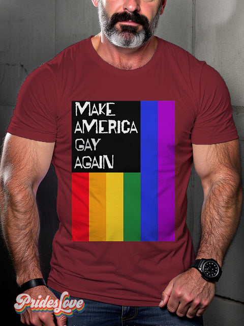Men’s Make America Gay Again Flag Pride Casual Print T-Shirt Maroon / S