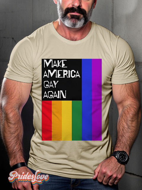 Men’s Make America Gay Again Flag Pride Casual Print T-Shirt Sand / S