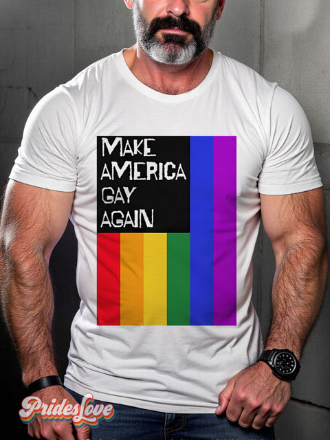 Men’s Make America Gay Again Flag Pride Casual Print T-Shirt White / S
