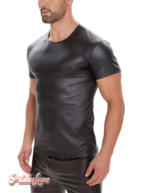 Men’s Matte Leather Short Sleeve T-Shirt