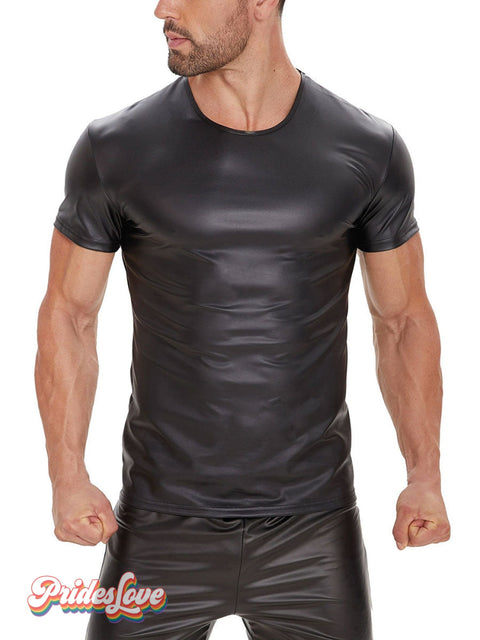 Men’s Matte Leather Short Sleeve T-Shirt Black / S