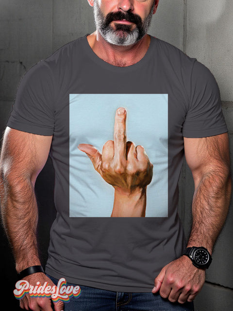 Men’s Middle Finger Hand Pride Casual Print T-Shirt