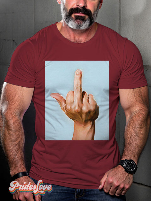 Men’s Middle Finger Hand Pride Casual Print T-Shirt