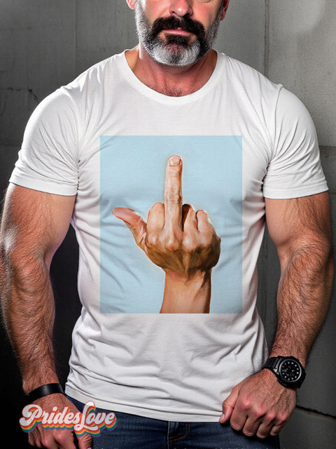 Men’s Middle Finger Hand Pride Casual Print T-Shirt