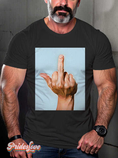 Men’s Middle Finger Hand Pride Casual Print T-Shirt