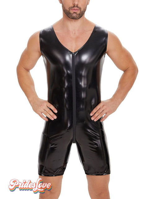 Men’s Mirrored Leather Jumpsuit Black / S