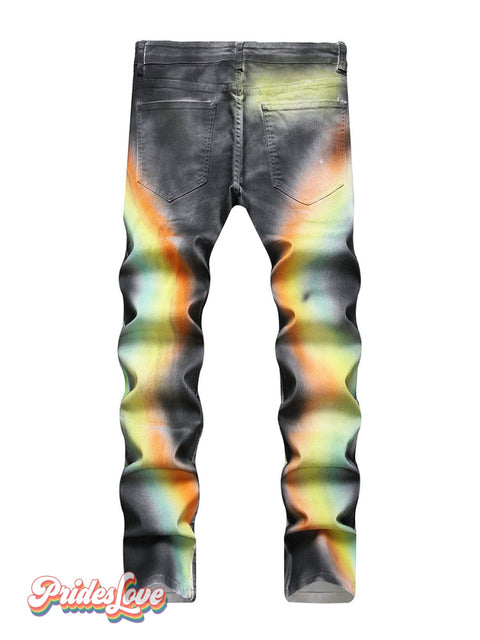 Men’s Multicolor Gradient Print Slim Fit Denim Pants